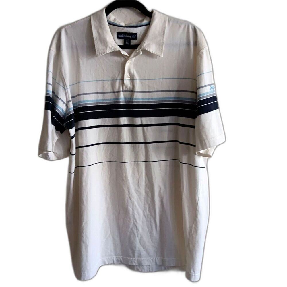 Anchor Blue Mens XL White blue  Stripe Short Sleeve Polo Shirt Y2k 90's preppy